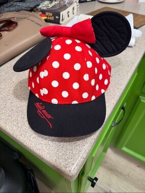 Disneyland Pink Polka Dot Cap with Red Trim and Black Brim